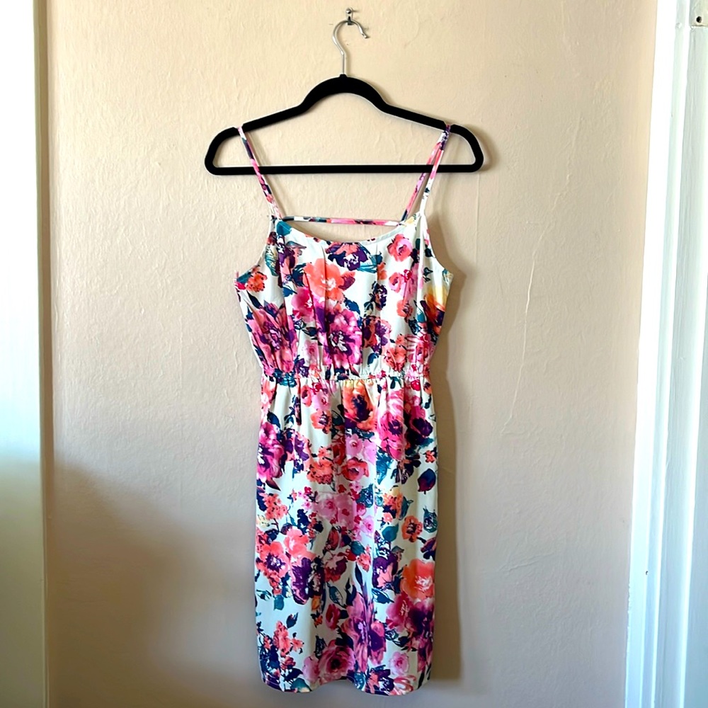 Forever 21 Bright Floral Pink Purple White Spaghetti Strap Dress XS